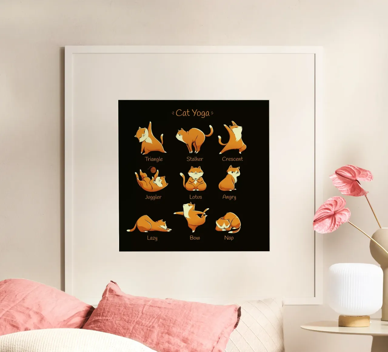 Yoga Cat poster con telaio in plastica da Tobe Fonseca