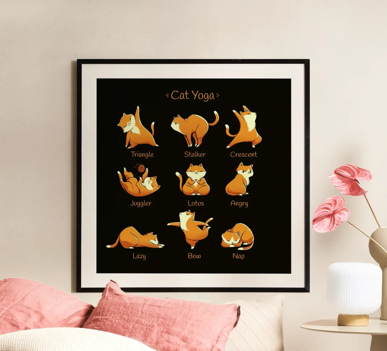 Yoga Cat poster con telaio in plastica da Tobe Fonseca