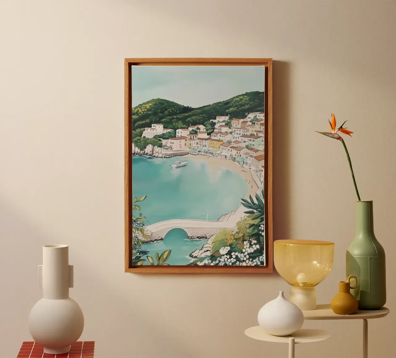 Mediterraan kustdorp canvas met Baklijst van Melloi Art Print