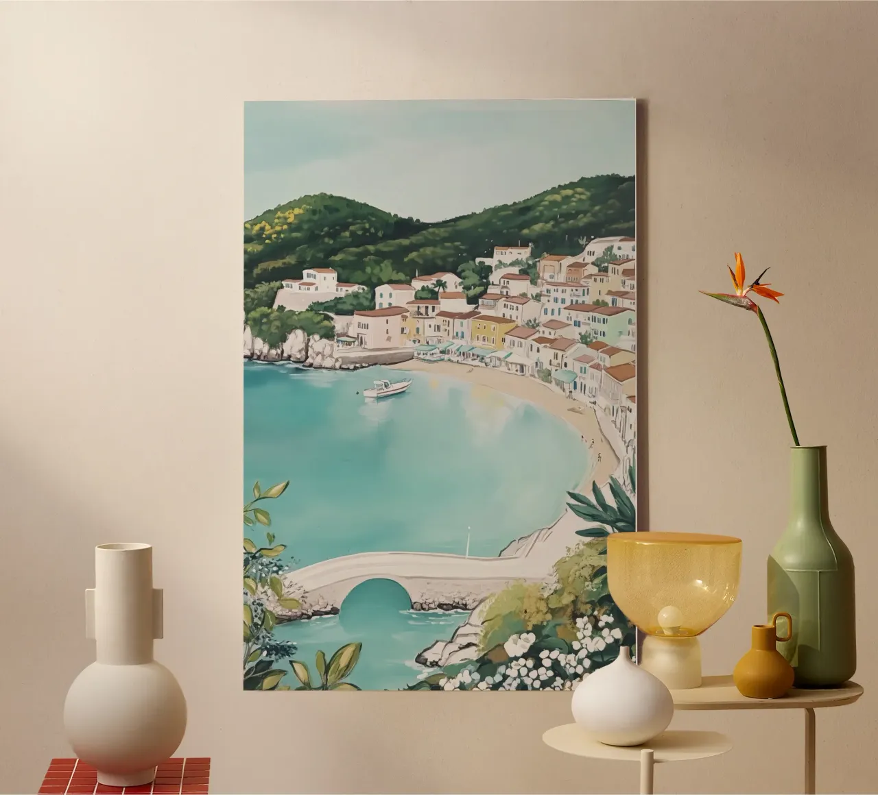 Mediterraan kustdorp canvas met Baklijst van Melloi Art Print