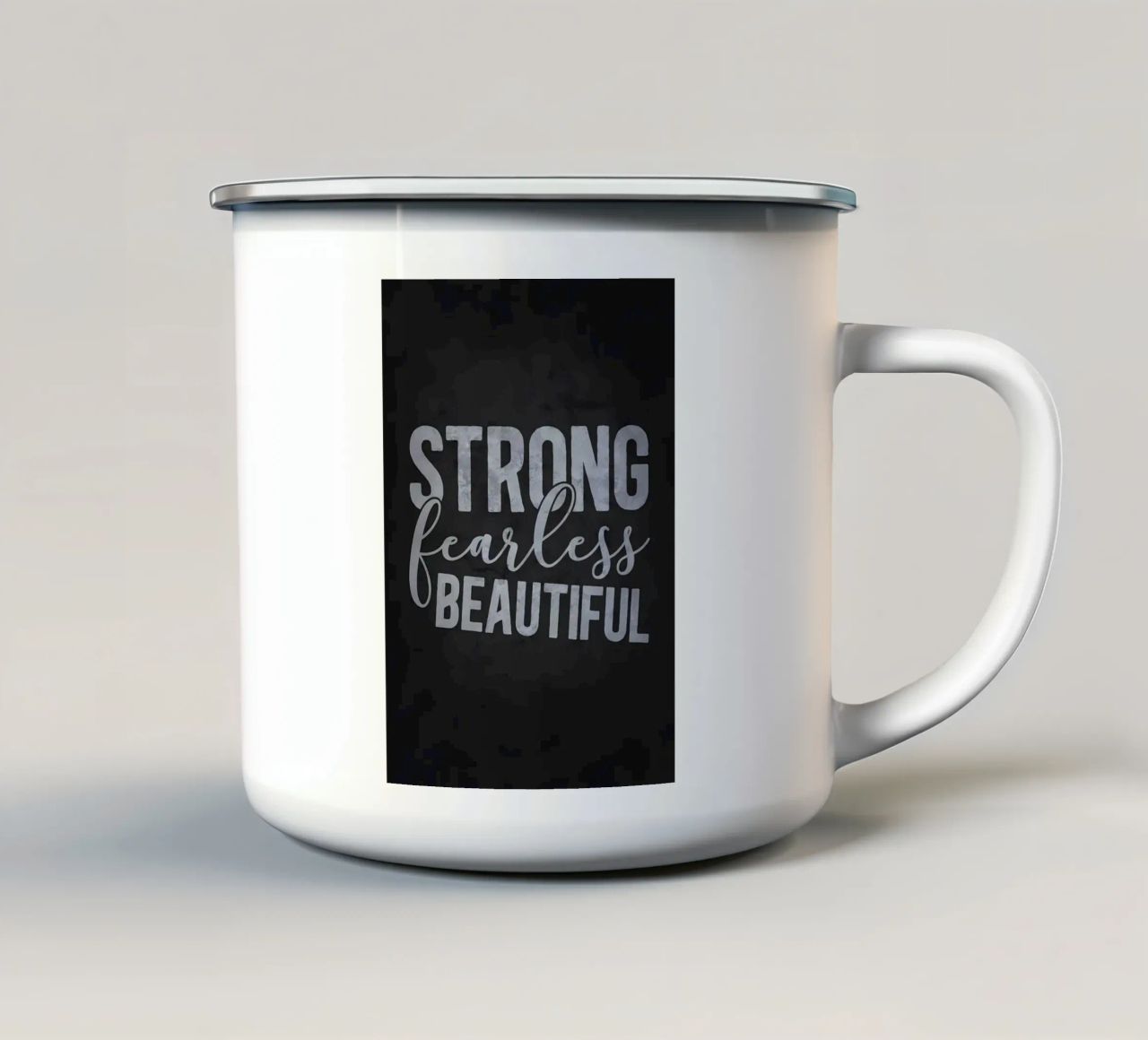 Forte, impavido, bello tazza in smalto da Raegen