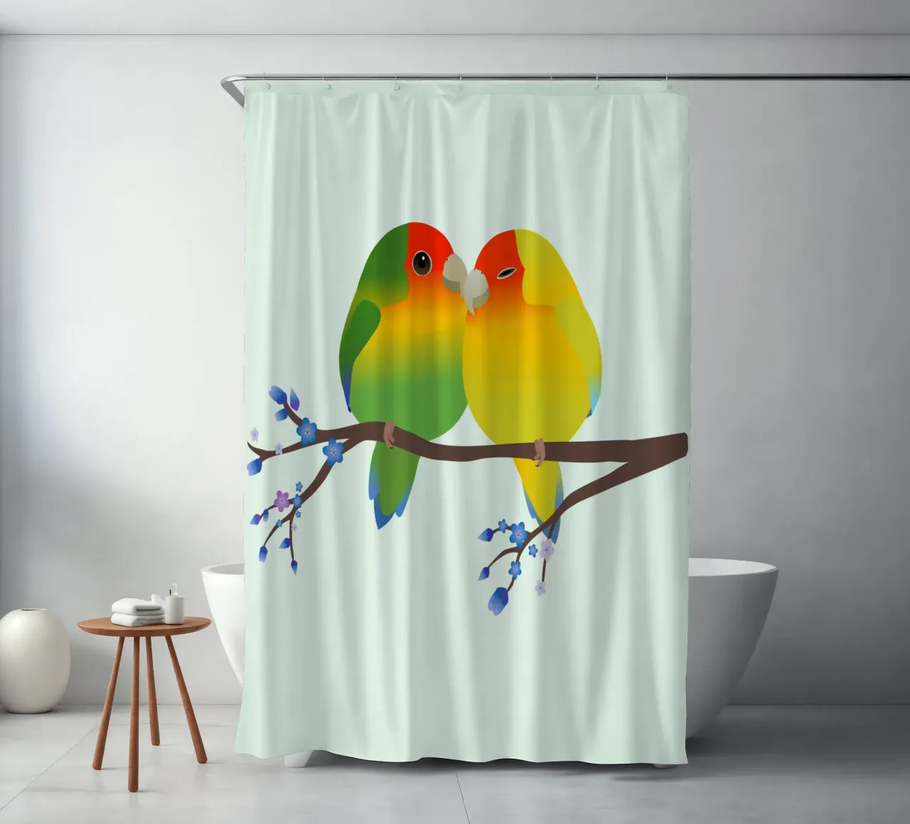 Two cute egg shaped peach faced lovebirds shower curtain by BwiseLizzy