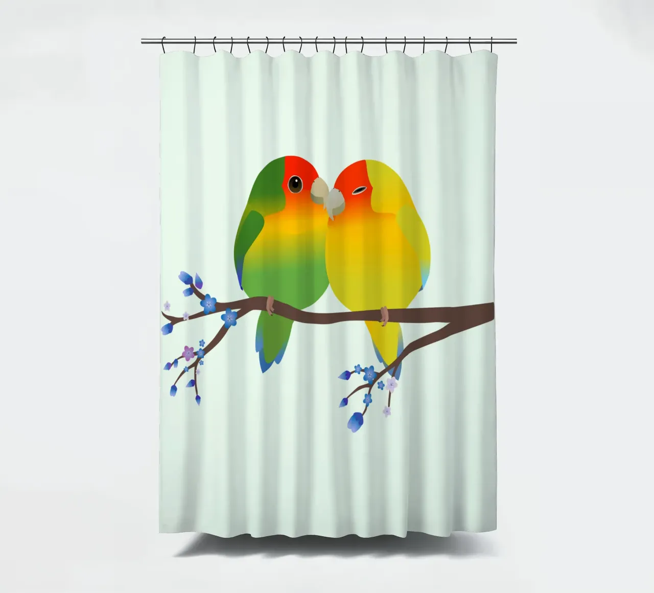 Two cute egg shaped peach faced lovebirds shower curtain by BwiseLizzy