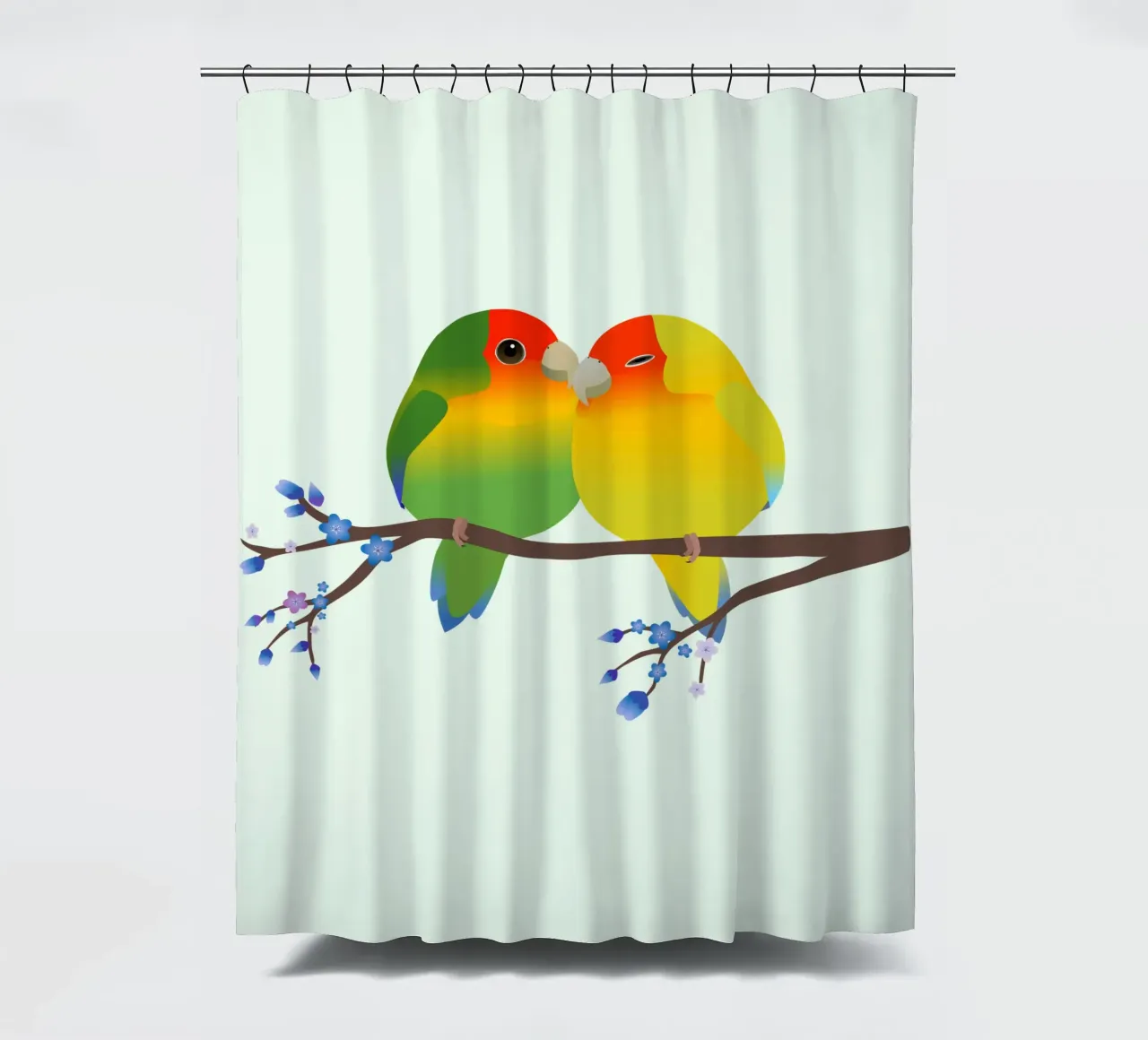 Two cute egg shaped peach faced lovebirds shower curtain by BwiseLizzy