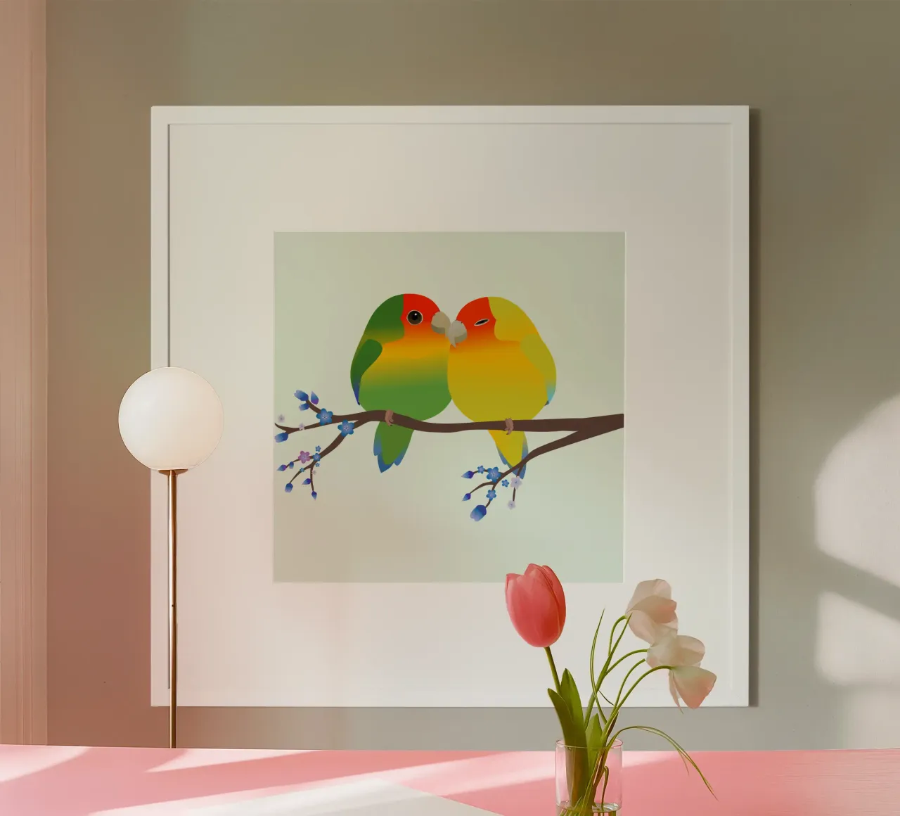 Two cute egg shaped peach faced lovebirds hahnemühle by BwiseLizzy