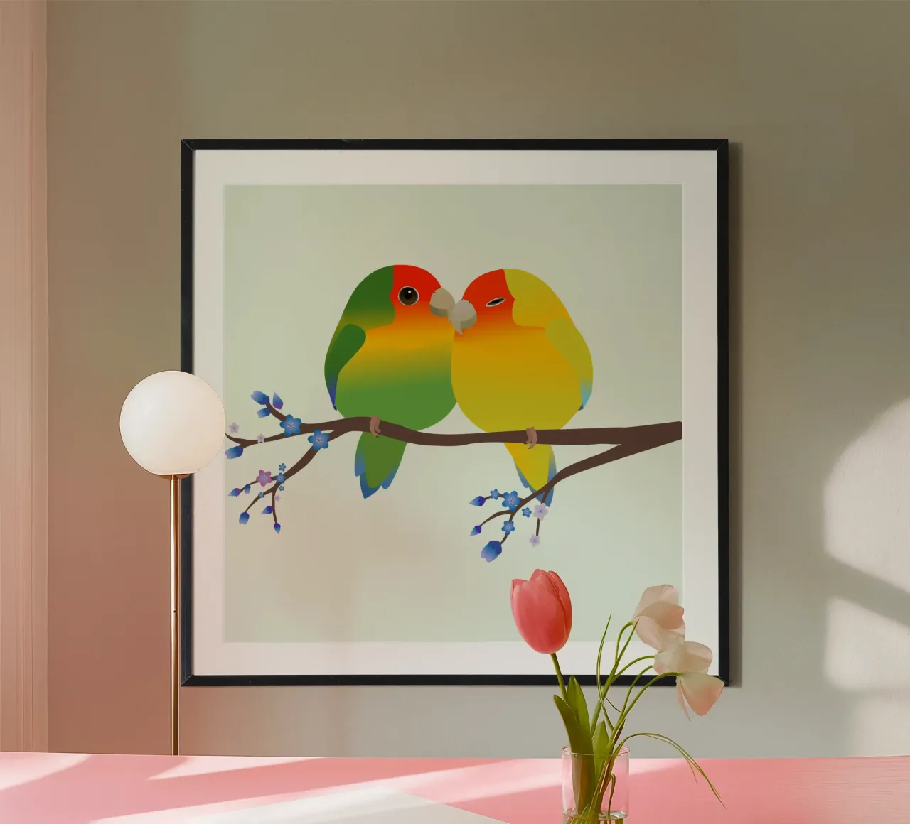 Two cute egg shaped peach faced lovebirds hahnemühle by BwiseLizzy