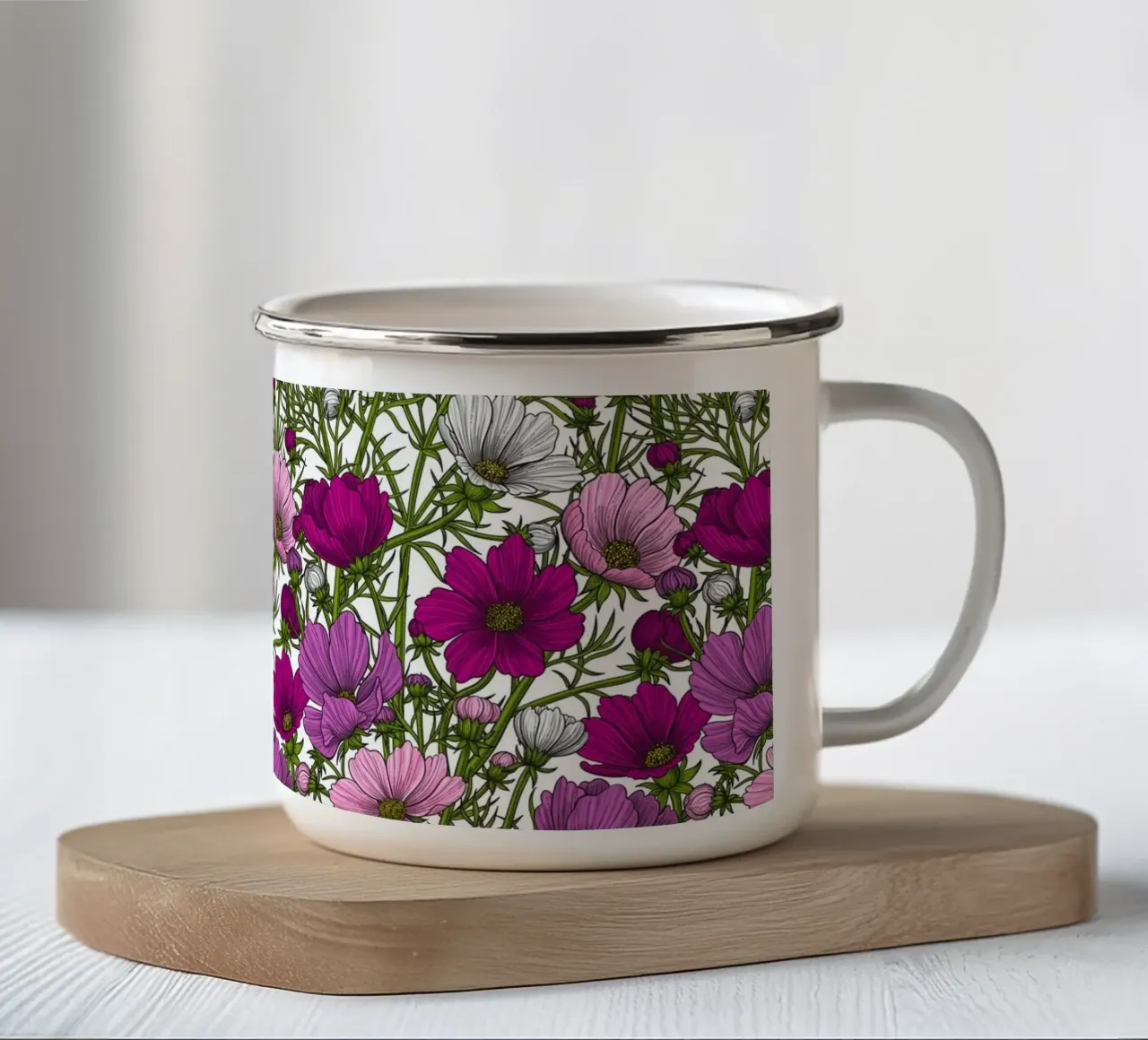 Miscela di fiori di cosmo tazza in smalto da Painted Nature