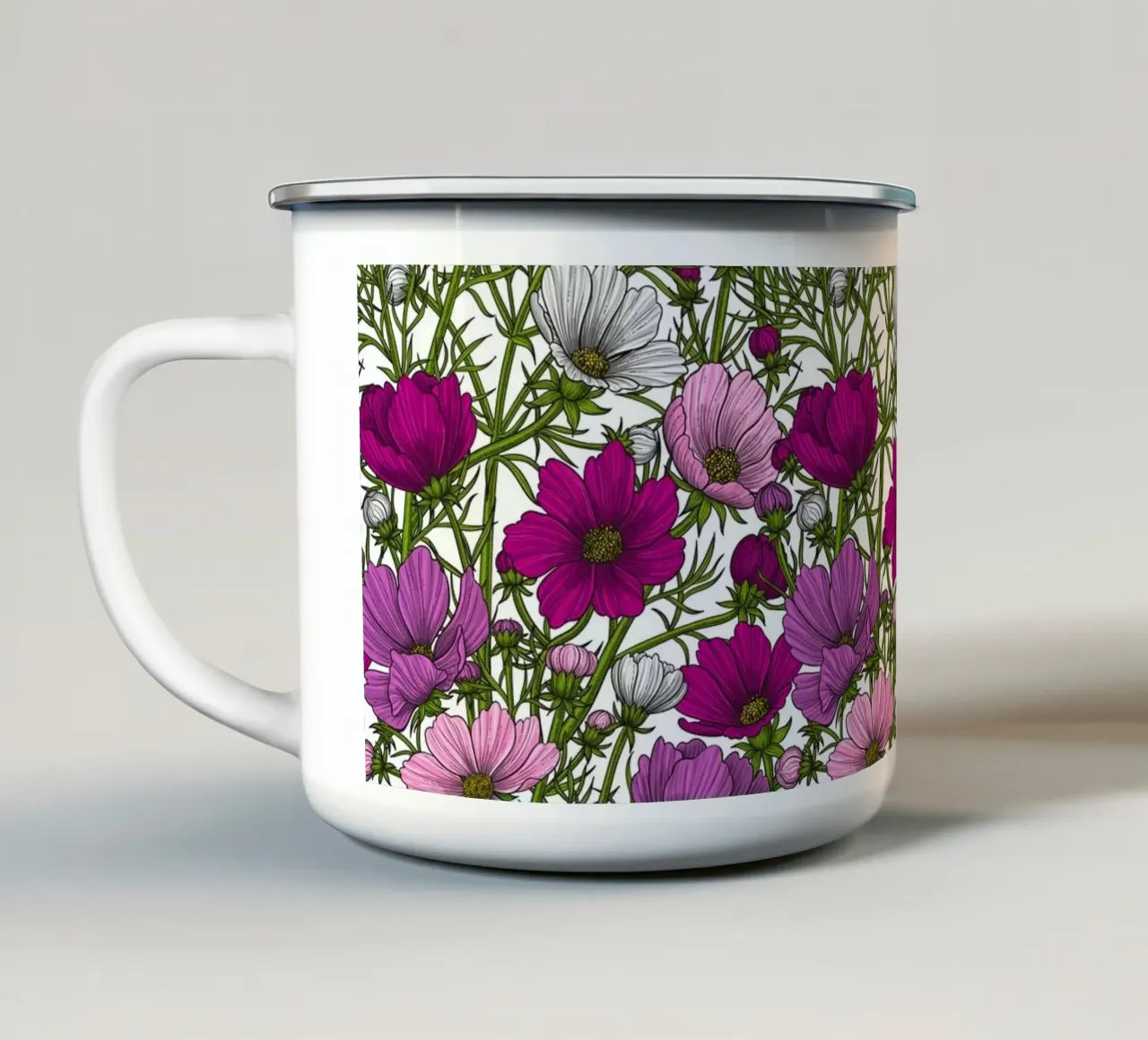 Miscela di fiori di cosmo tazza in smalto da Painted Nature