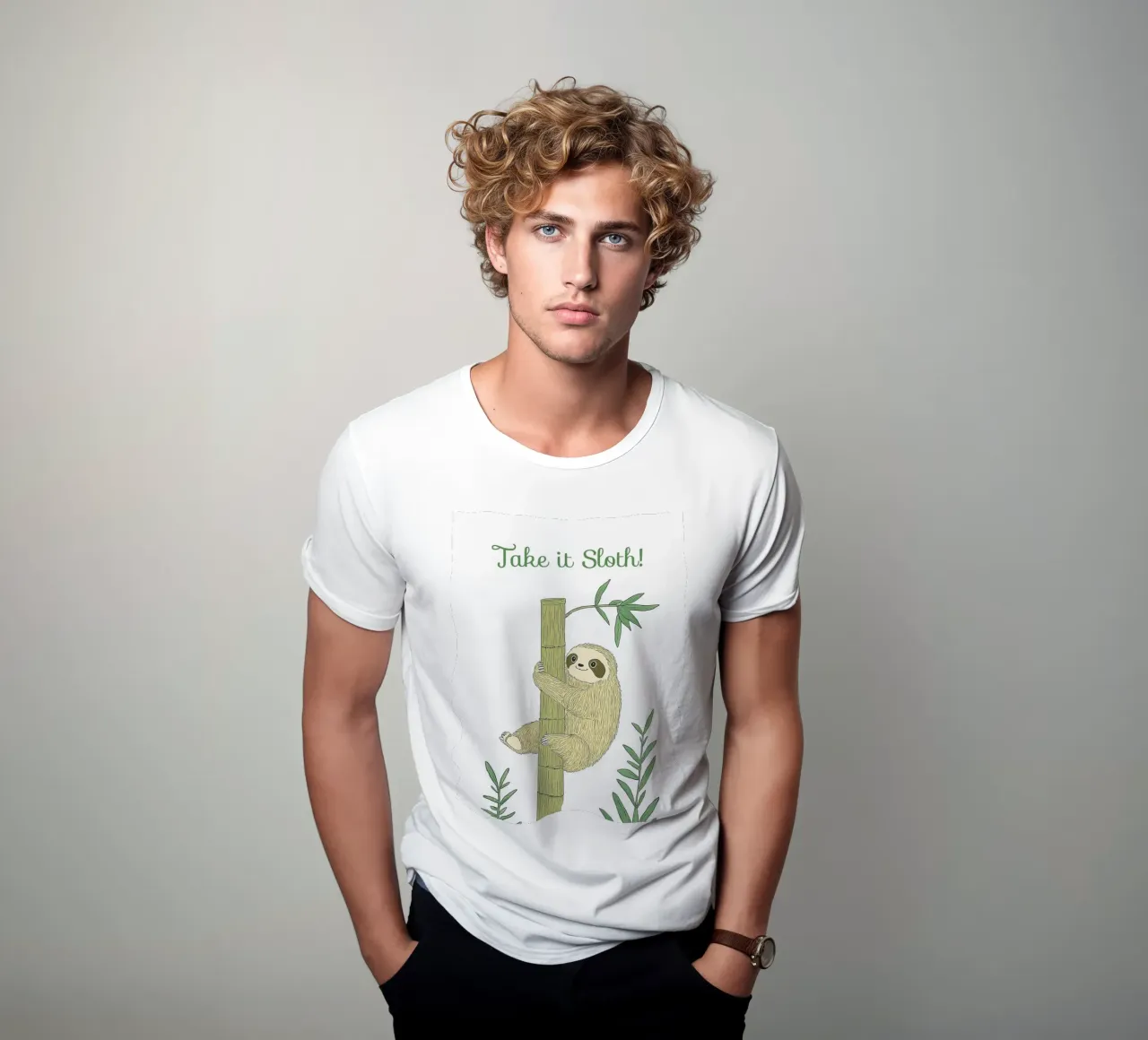 "Take it Sloth" Cute Funny Animal & Nature Forest Jungle art t-shirt da Kaji