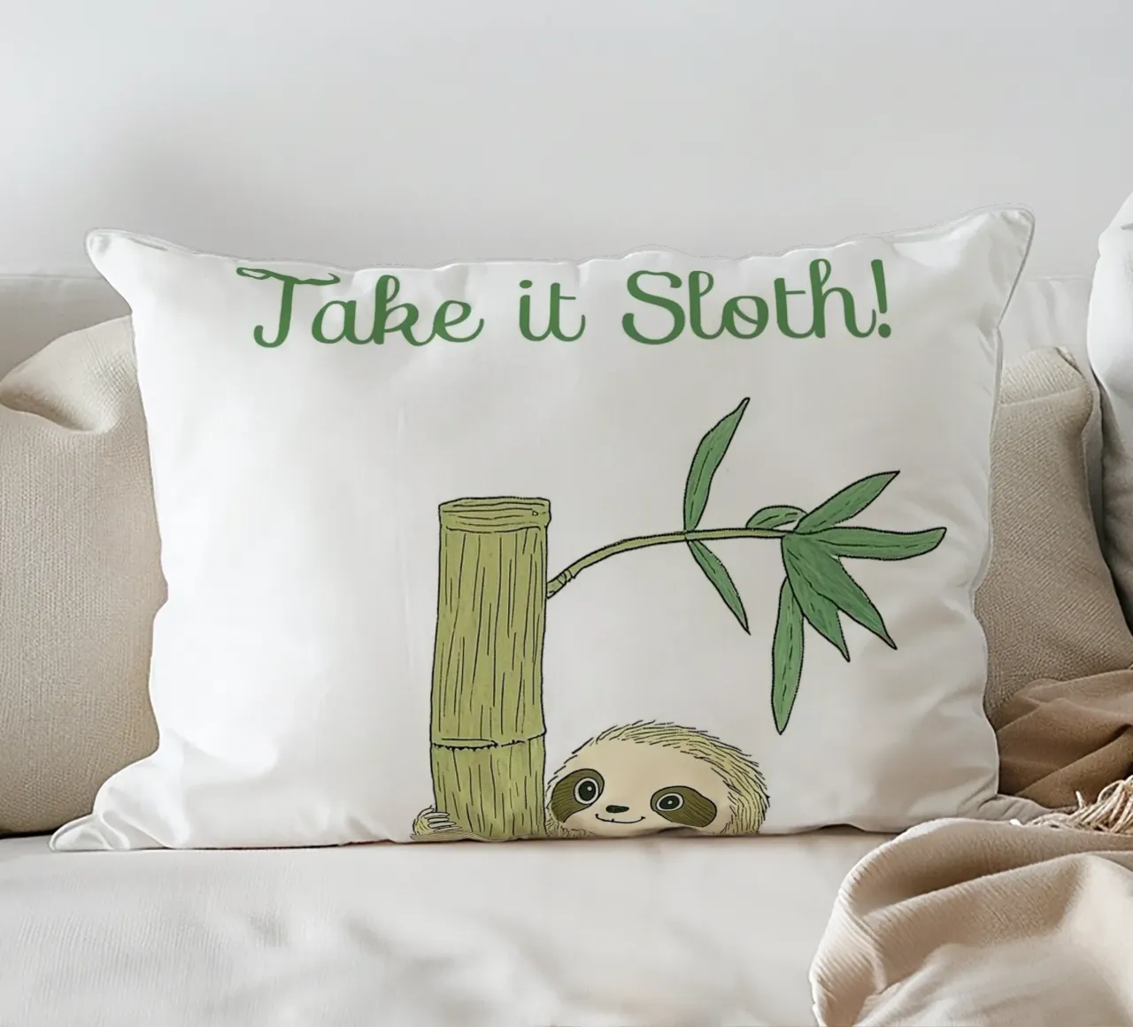 "Take it Sloth" Cute Funny Animal & Nature Forest Jungle art cuscino da Kaji