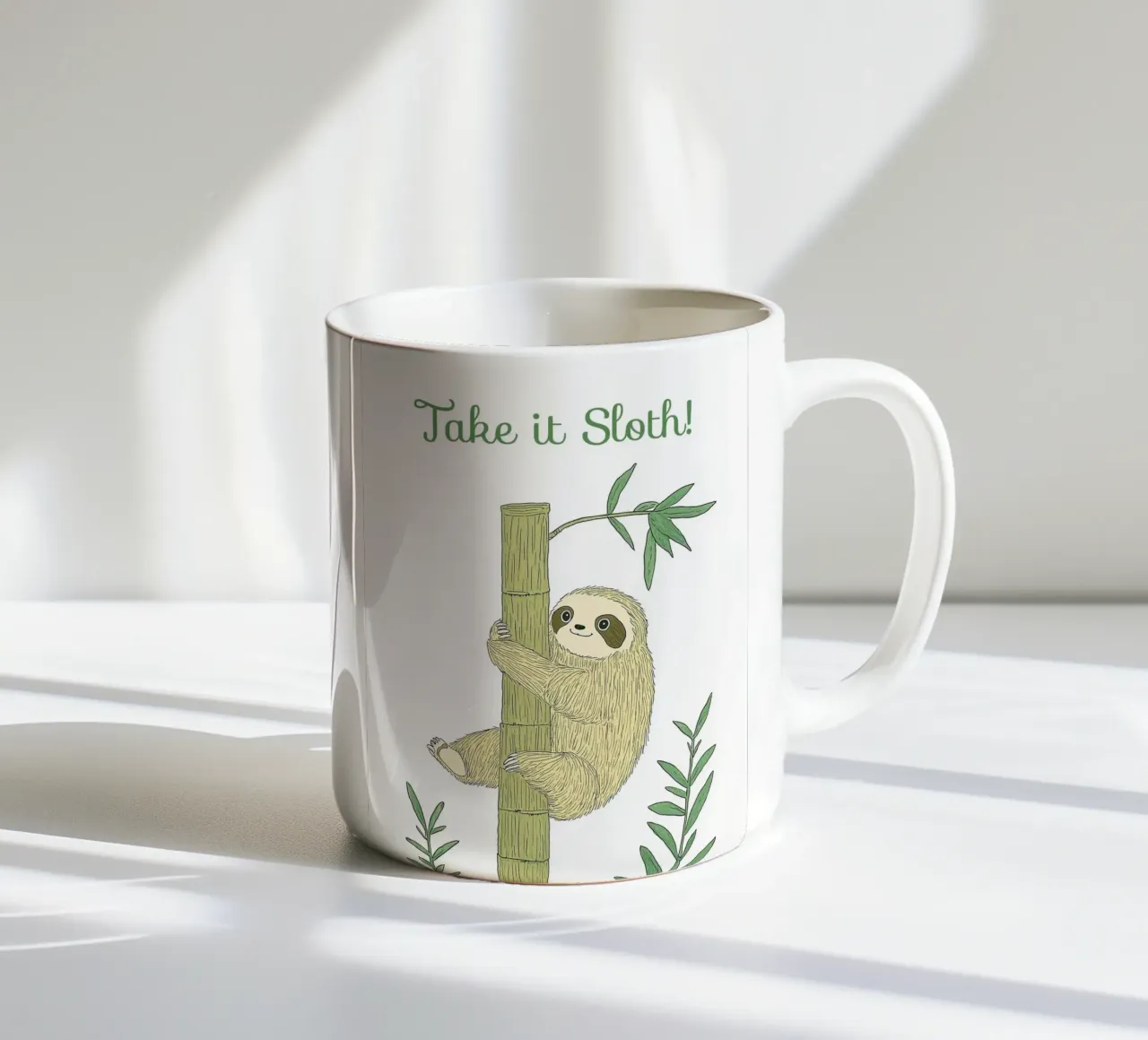 "Take it Sloth" Cute Funny Animal & Nature Forest Jungle art tazza in ceramica da Kaji