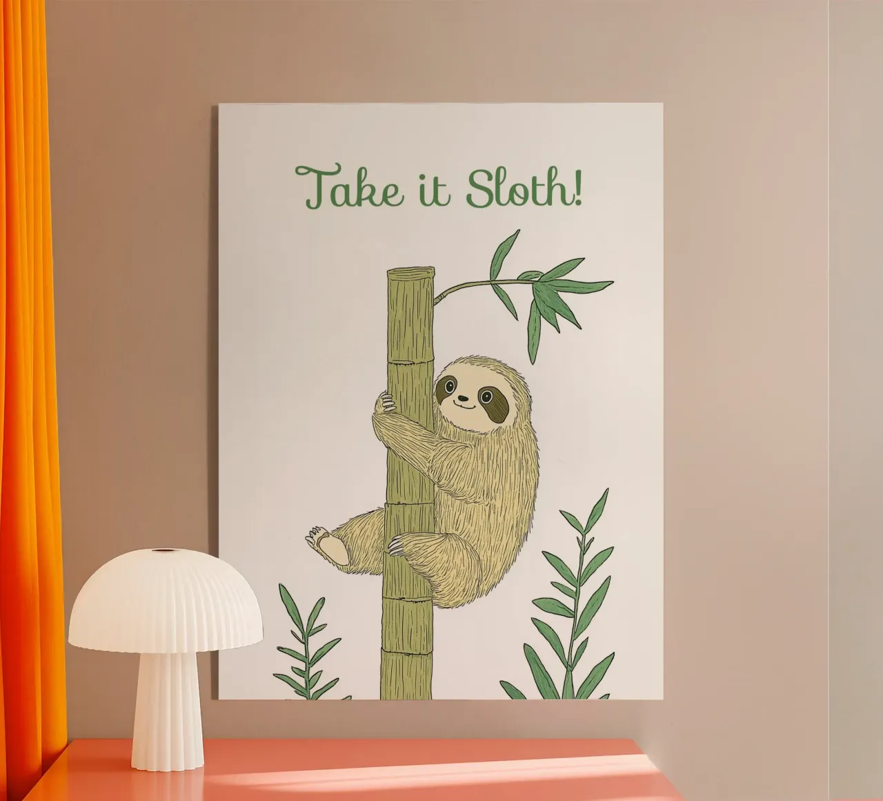 "Take it Sloth" Cute Funny Animal & Nature Forest Jungle art metacrilato de Kaji