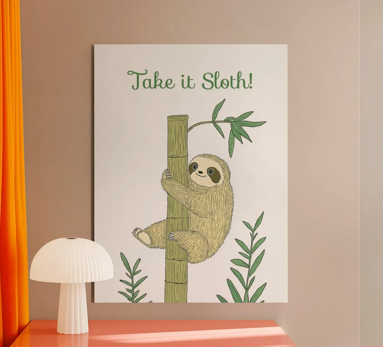 "Take it Sloth" Cute Funny Animal & Nature Forest Jungle art pannello forex da Kaji