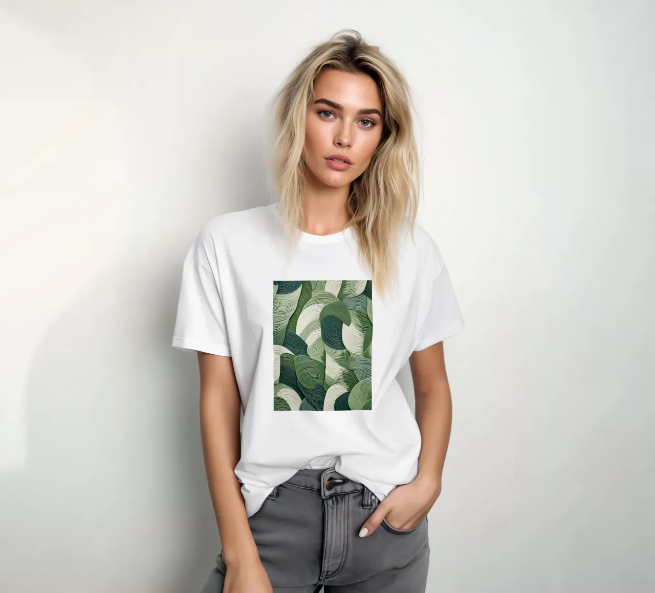 Groene bladeren Whirl t-shirt van Carinaprint