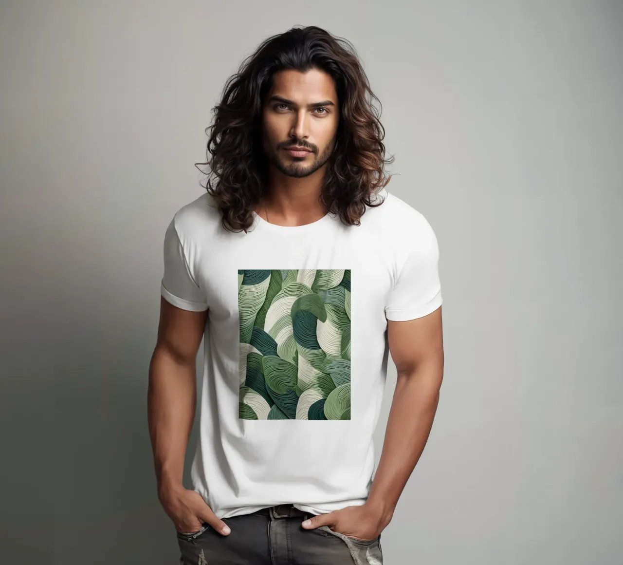 Groene bladeren Whirl t-shirt van Carinaprint