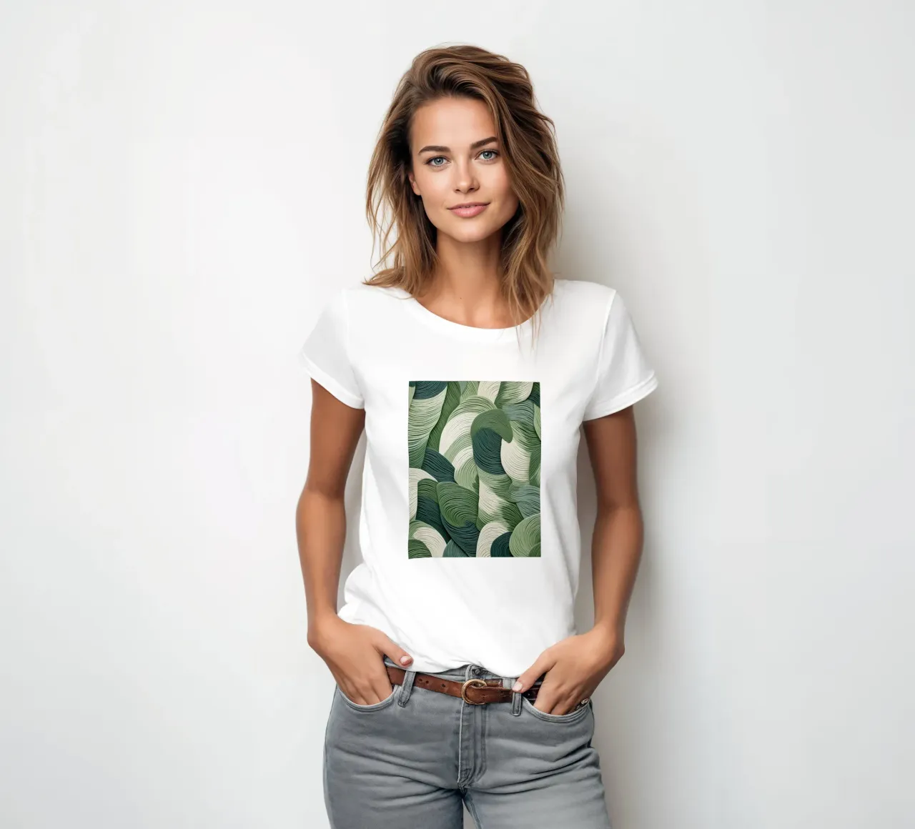 Green leaves Whirl women's fitted t-shirt by Carinaprint