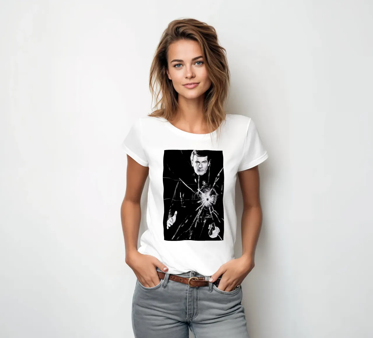 Roger Moore in  'Live and Let Die' t-shirt da donna da Gallery Print and Art Limited