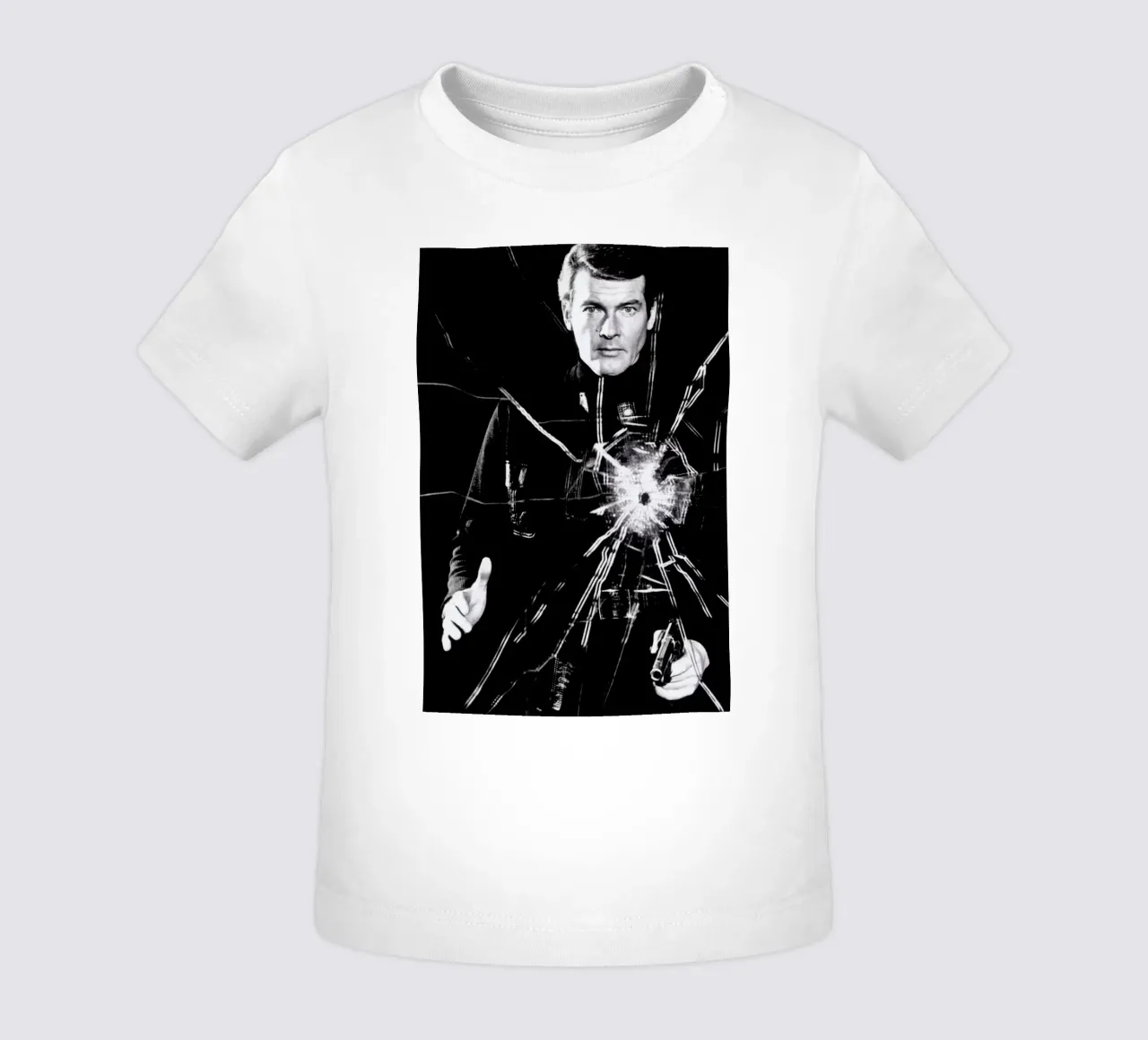 Roger Moore in  'Live and Let Die' maglietta neonato da Gallery Print and Art Limited