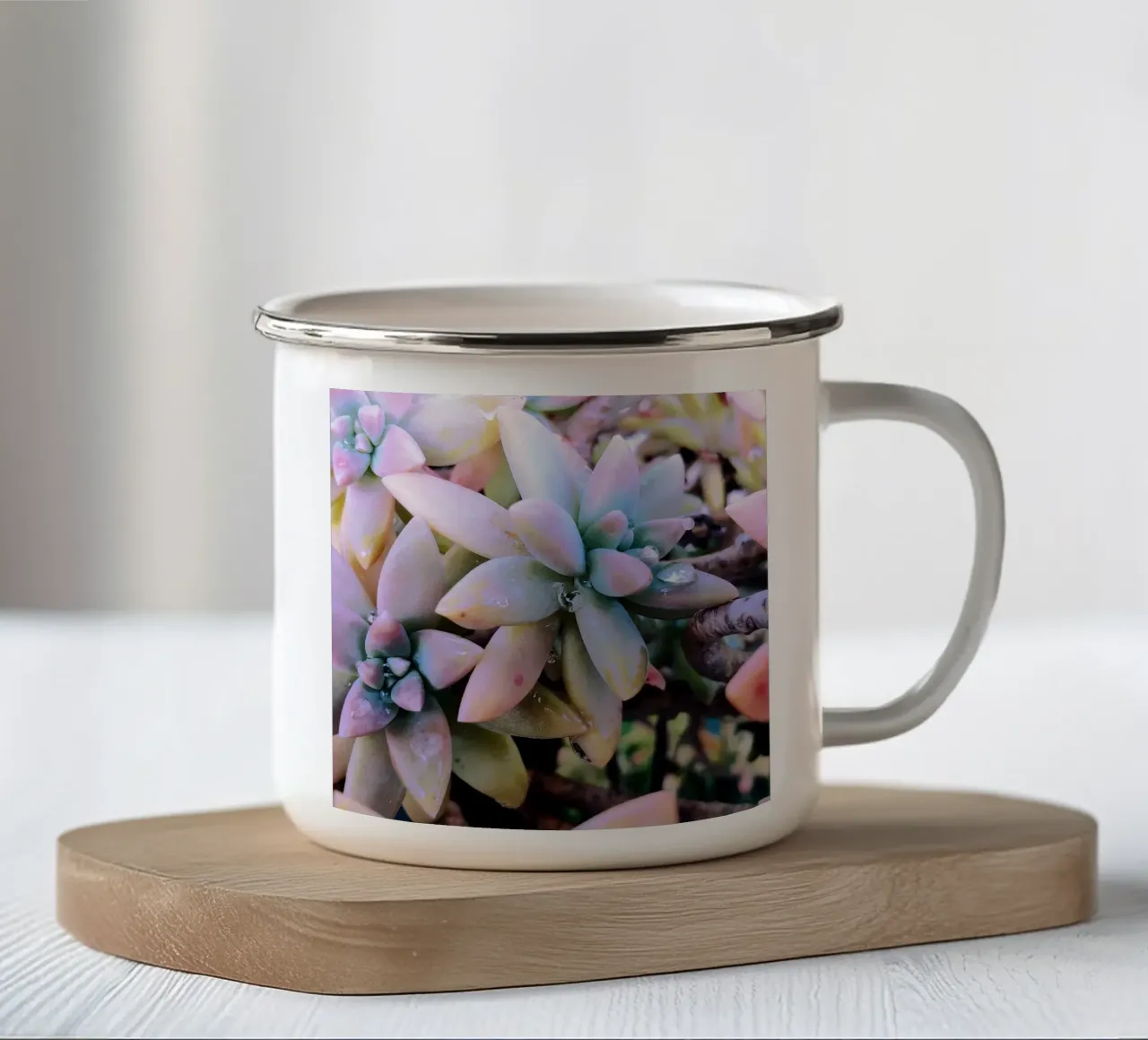 Succulents in the rain enamel mug by Teresa André