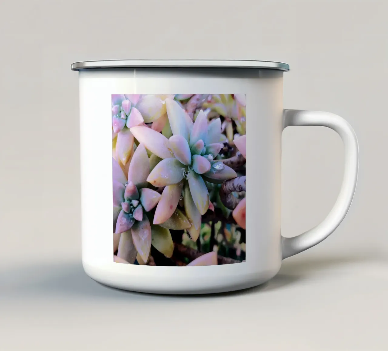 Succulents in the rain enamel mug by Teresa André