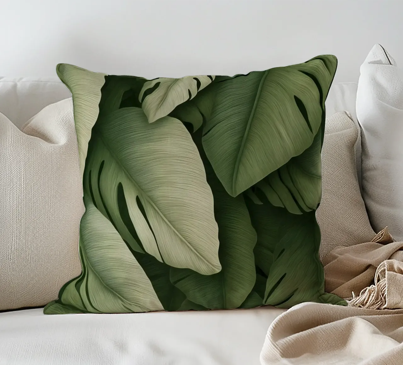 Monstera in contrasto cuscino da Carinaprint