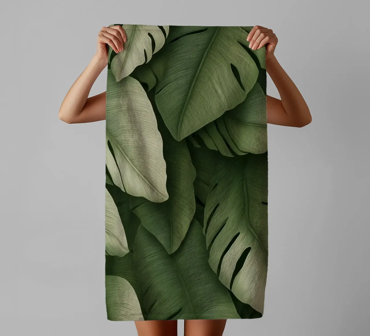 Contrasting Monstera towel by Carinaprint
