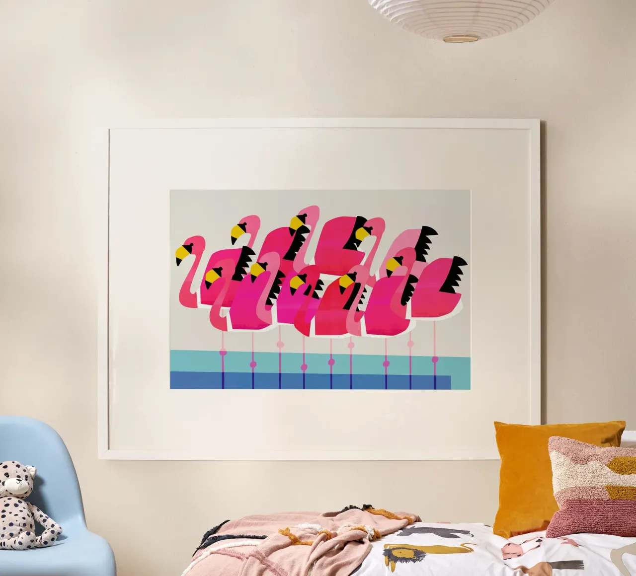 La fiammata dei fenicotteri poster con telaio in plastica da Fox & Velvet