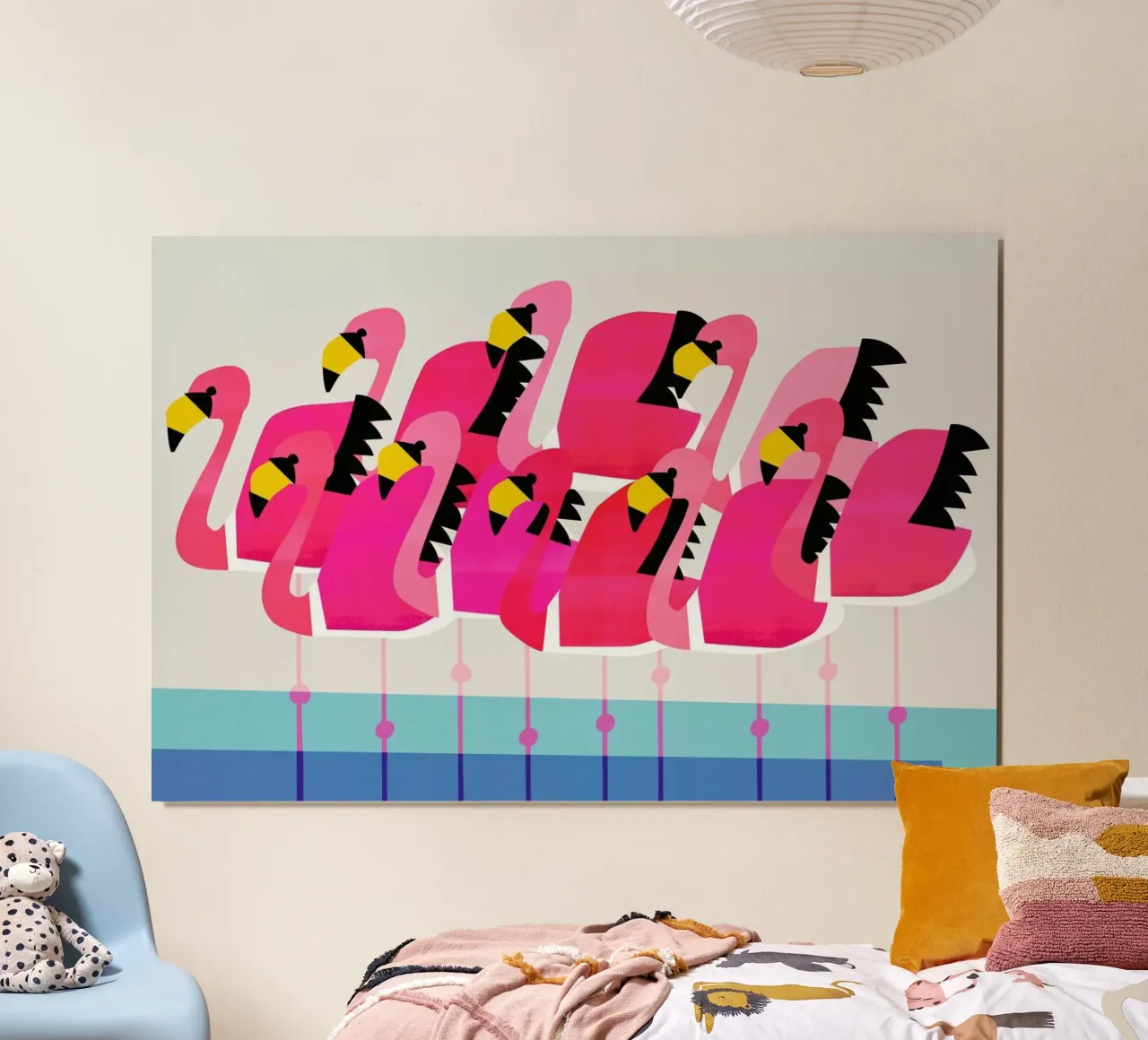 La fiammata dei fenicotteri poster con telaio in plastica da Fox & Velvet