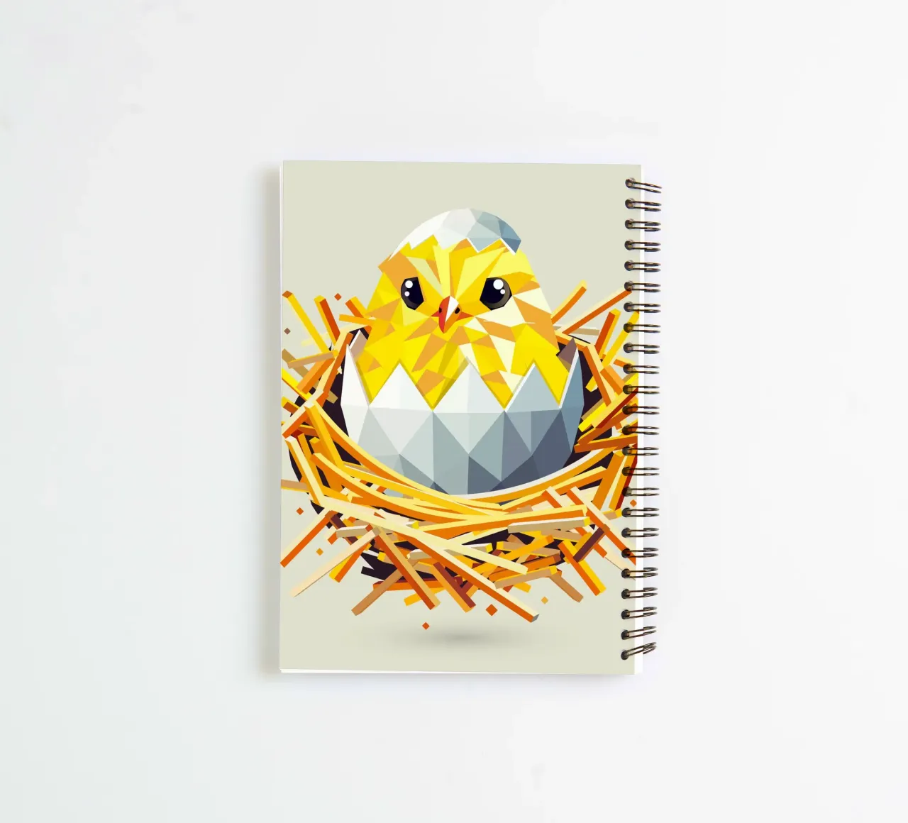 Geometric chick in a nest - Easter joy & the start of spring spiral notebook by namosh