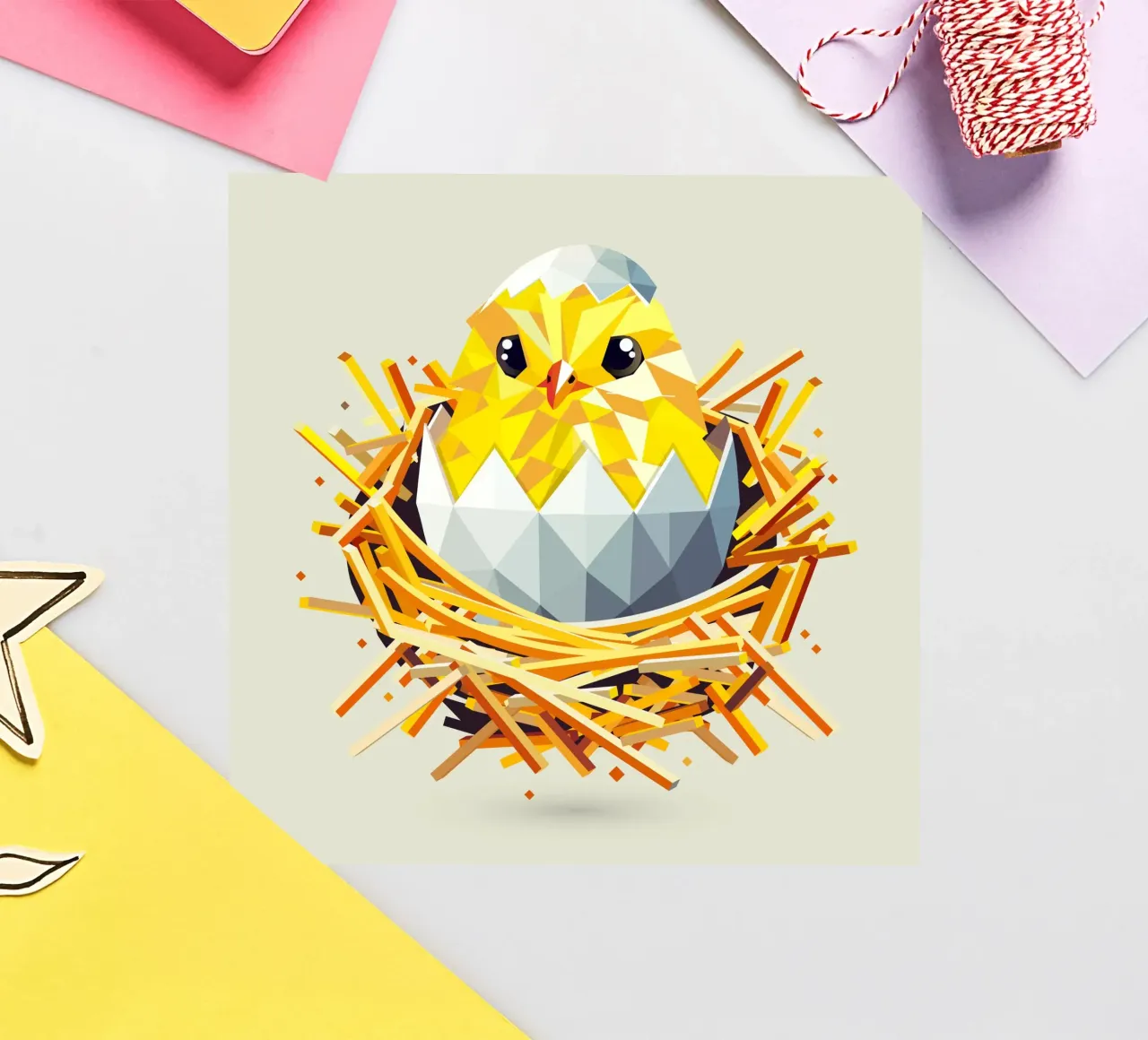 Geometric chick in a nest - Easter joy & the start of spring sticker by namosh