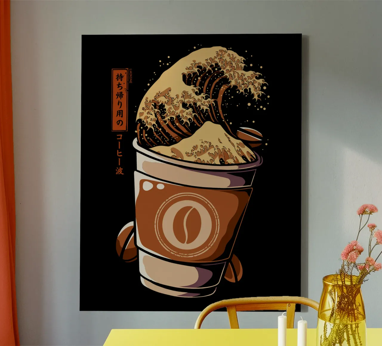 Great Wave of Takeout Coffee canvas with Floater frame by LM2KONE