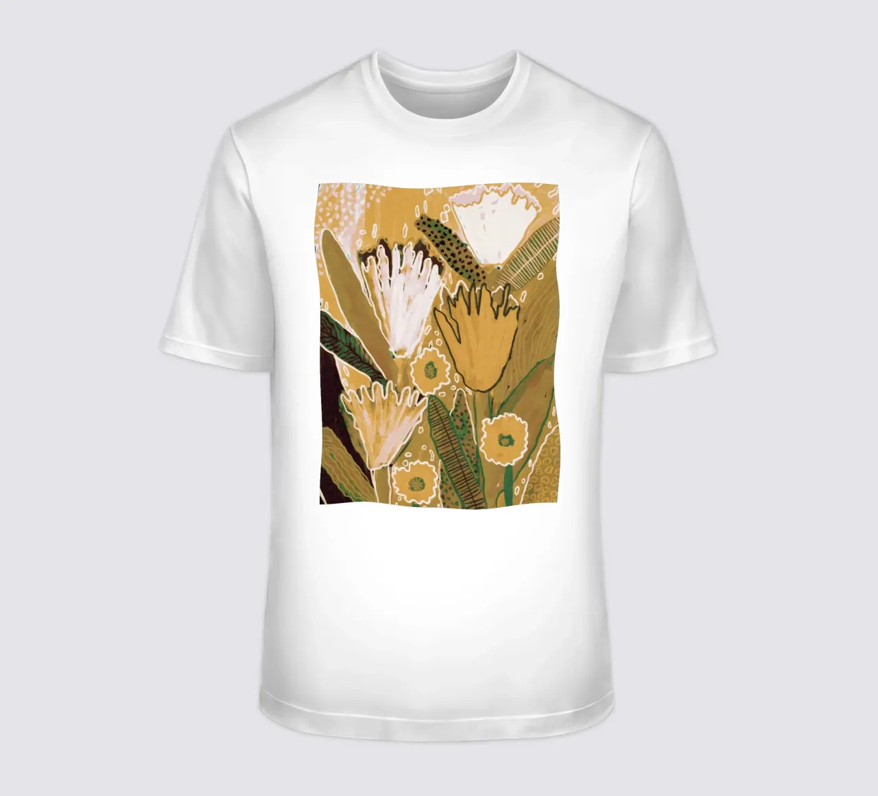 Fiori di campo magici / Giallo e verde t-shirt da Alisa Galitsyna