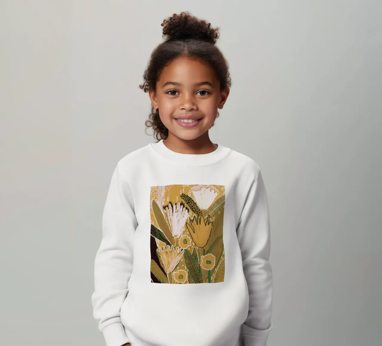 Magic Wildflowers / Yellow & Green kids sweatshirt by Alisa Galitsyna