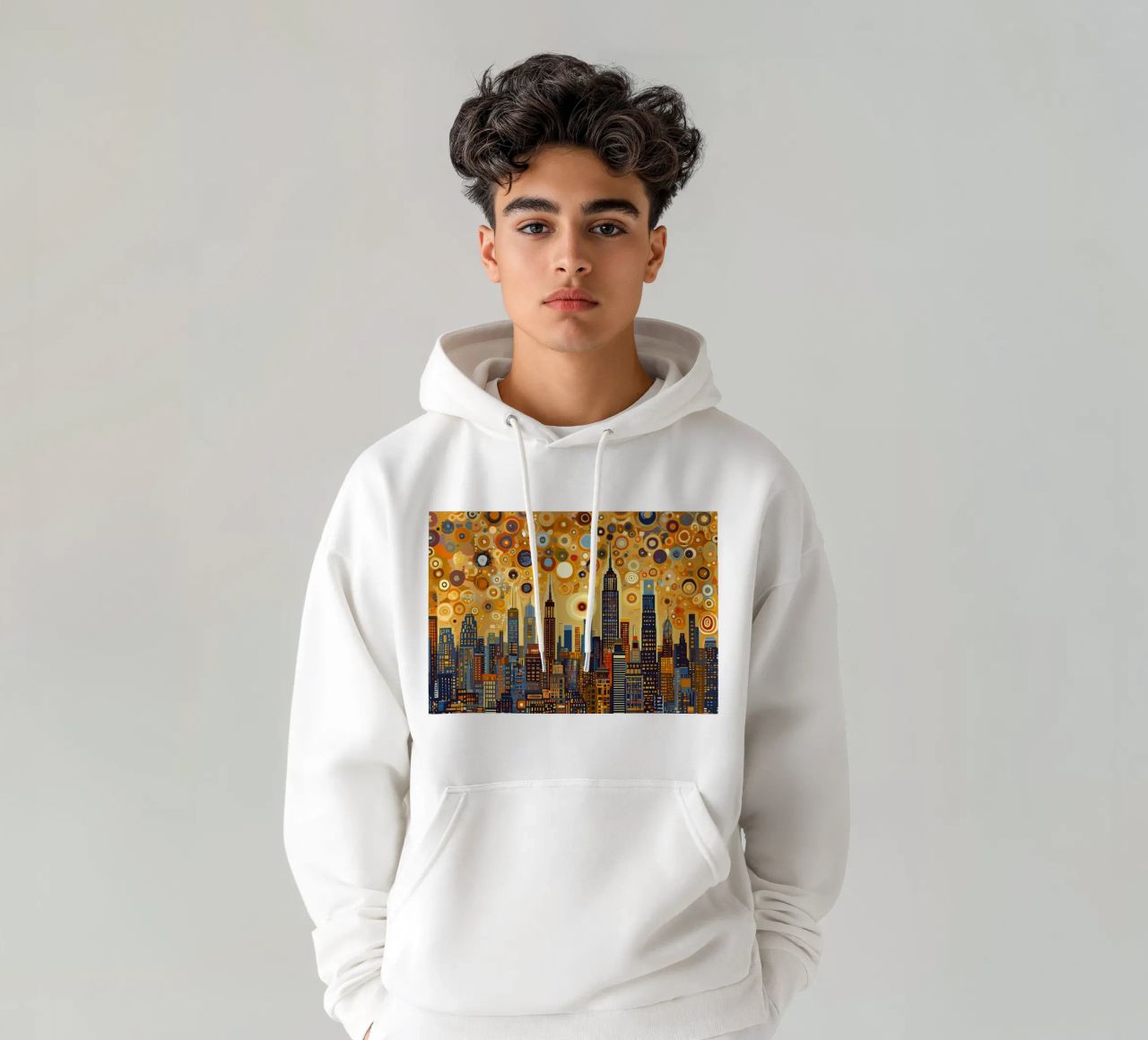 Noche estrellada NYC Skyline sudadera con capucha de Caeson