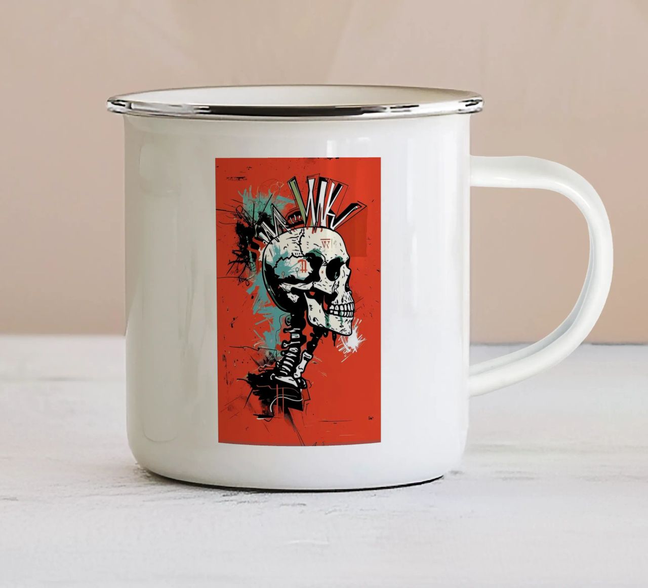 Cranio appuntito tazza in smalto da Caeson