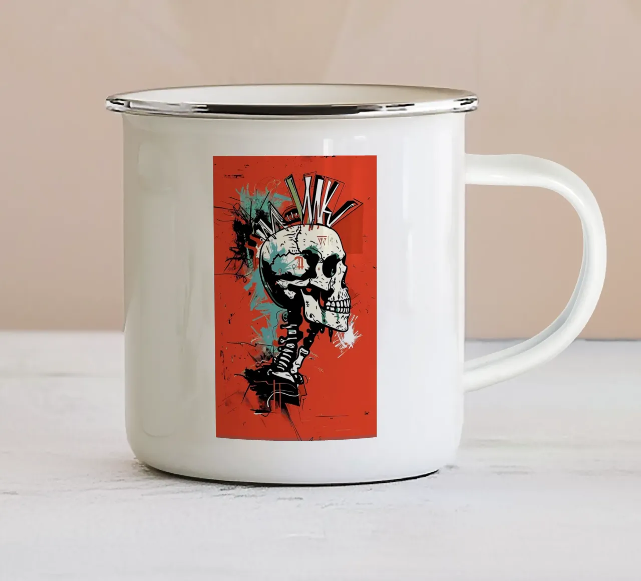 Stacheliger Totenkopf Emaille Tasse von Caeson