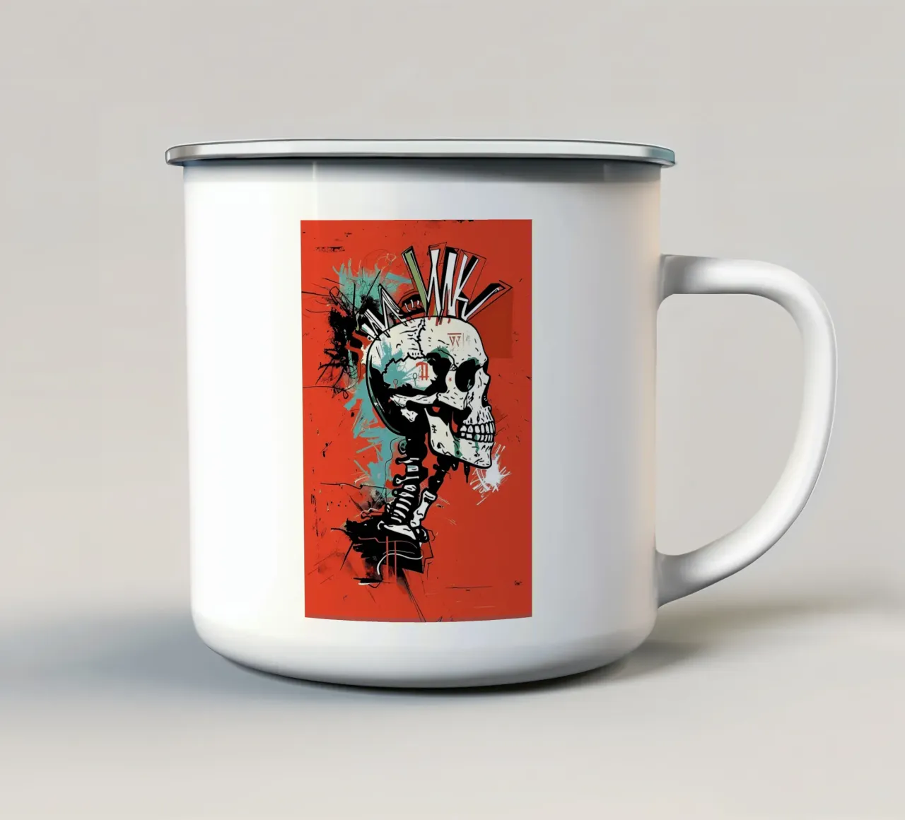 Stacheliger Totenkopf Emaille Tasse von Caeson