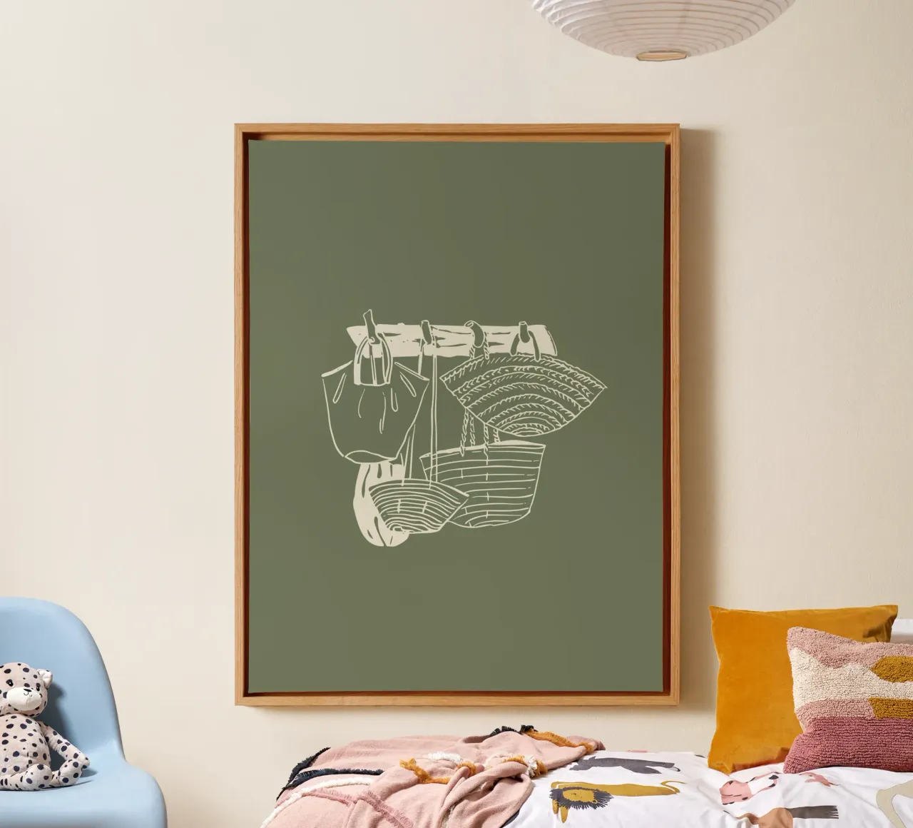 Cesti e borse Boho Verde tela con Cornice a cassetta da Peaches Art Prints