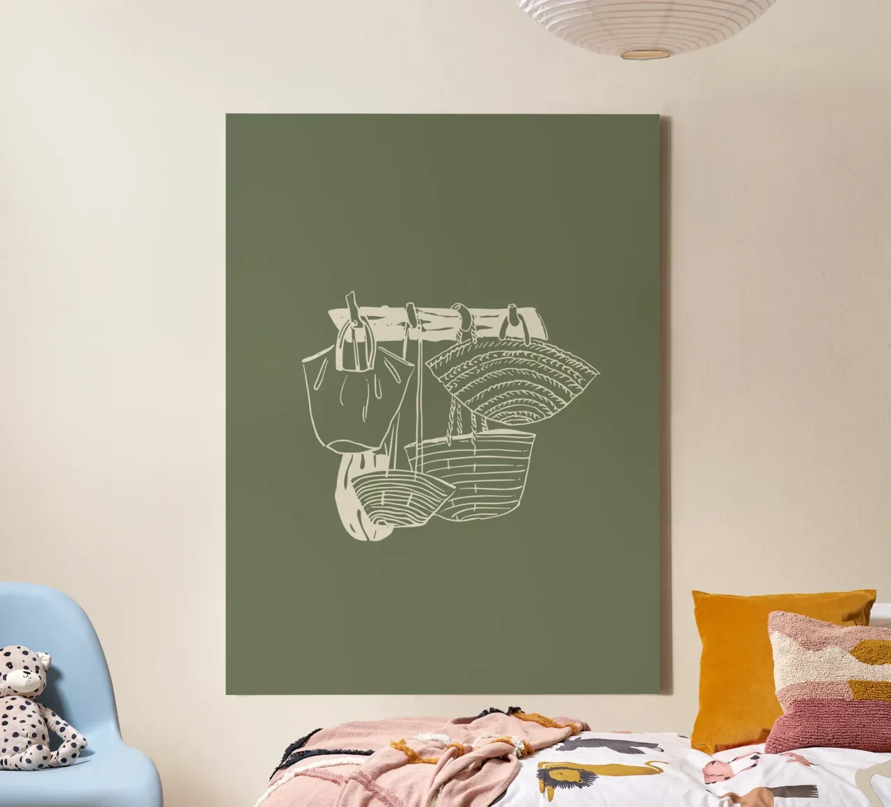 Cesti e borse Boho Verde tela con Cornice a cassetta da Peaches Art Prints