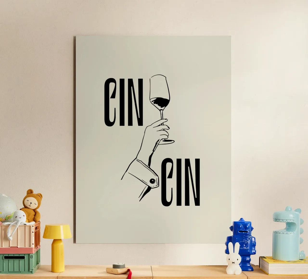 Cin Cin Wine Vino Line Art Illustration alu-dibond by Peaches Art Prints