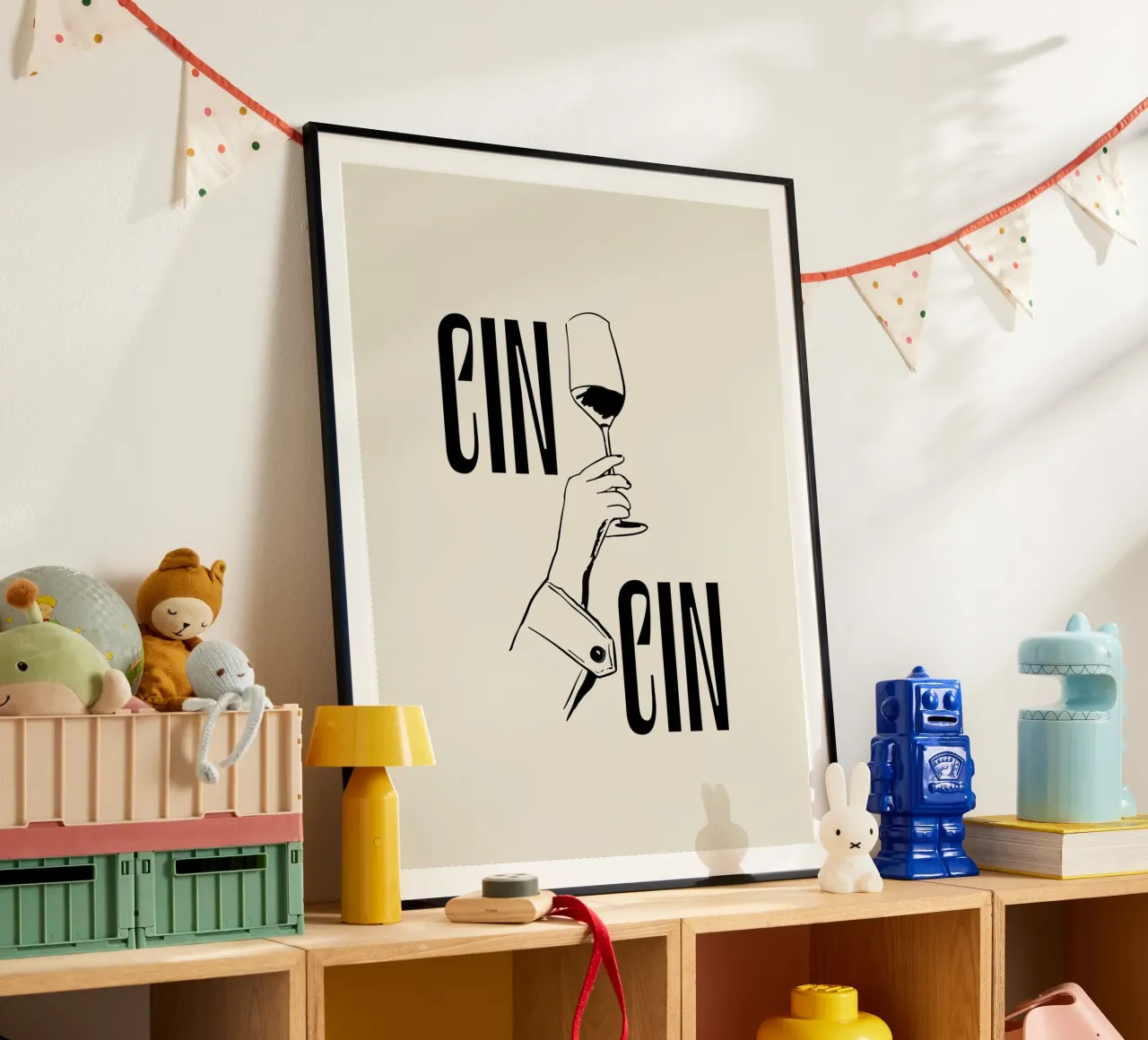 Cin Cin Wine Vino Line Art Illustration hahnemühle by Peaches Art Prints