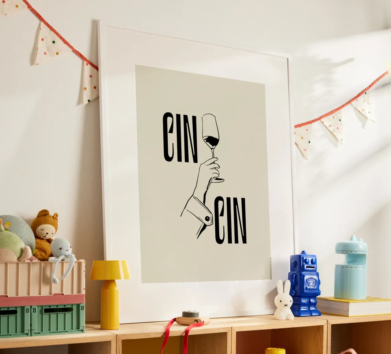 Cin Cin Wine Vino Line Art Illustration hahnemühle by Peaches Art Prints