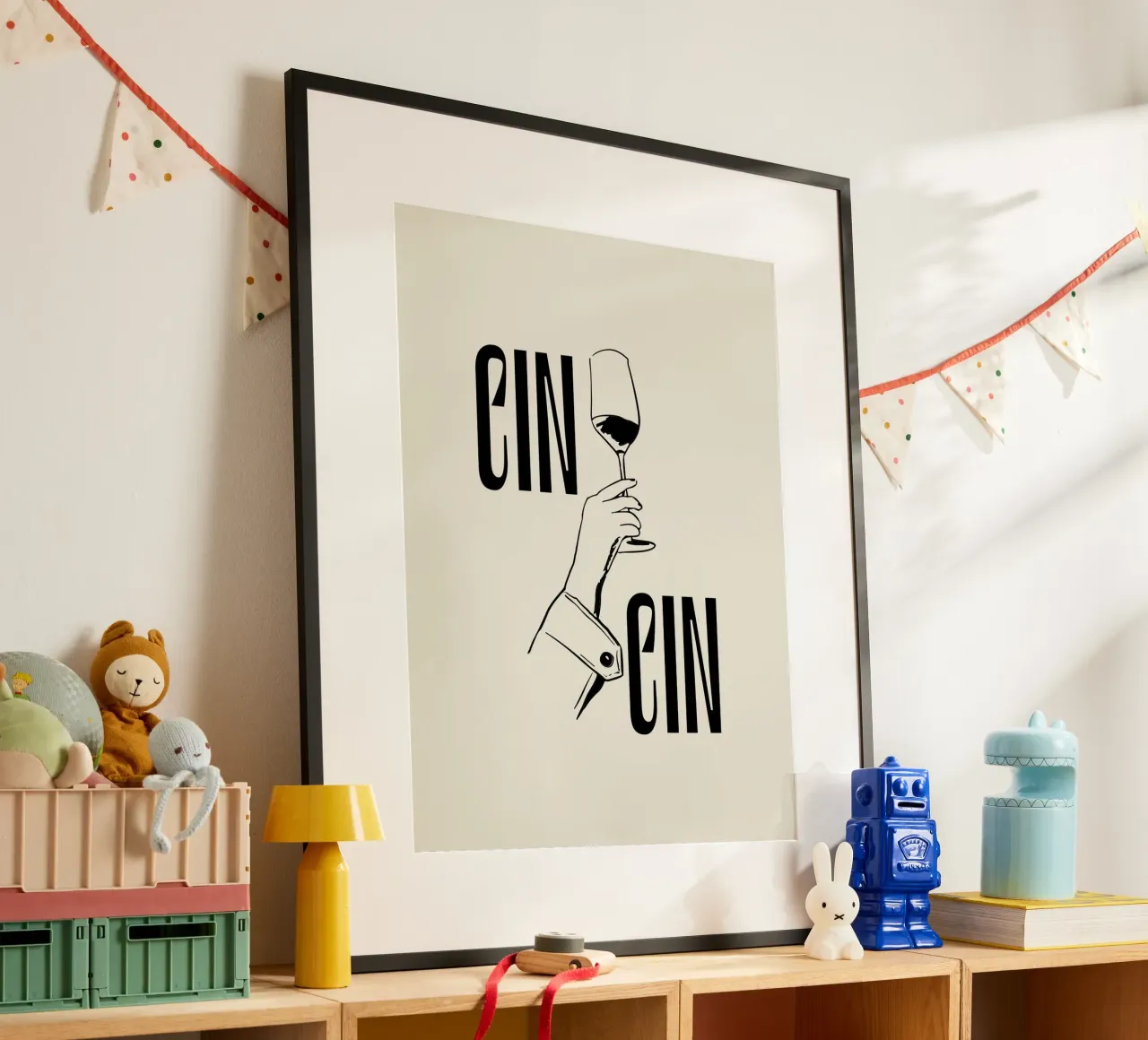 Cin Cin Wine Vino Line Art Illustration hahnemühle by Peaches Art Prints