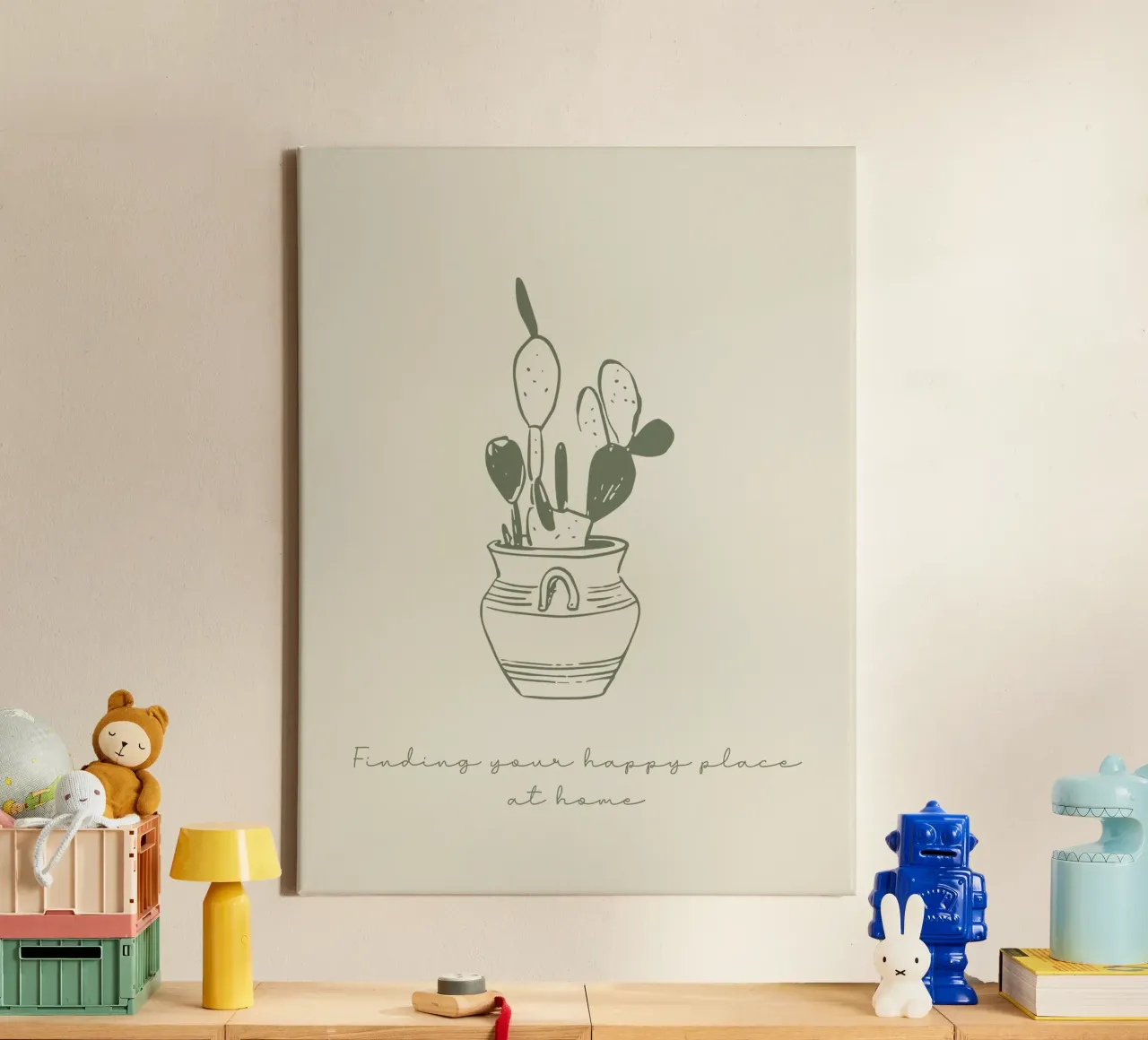 Trovare il proprio luogo felice in casa - Cactus tela con Cornice a cassetta da Peaches Art Prints