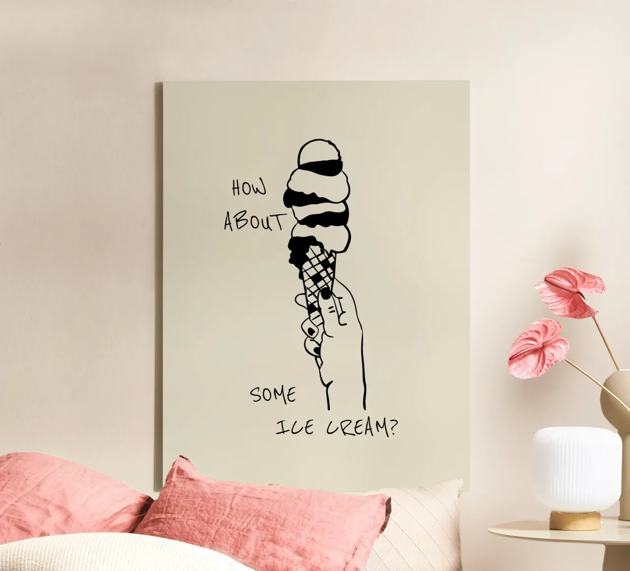 How About Some Ice Cream? Summer Art Illustration canvas with Floater frame by Peaches Art Prints