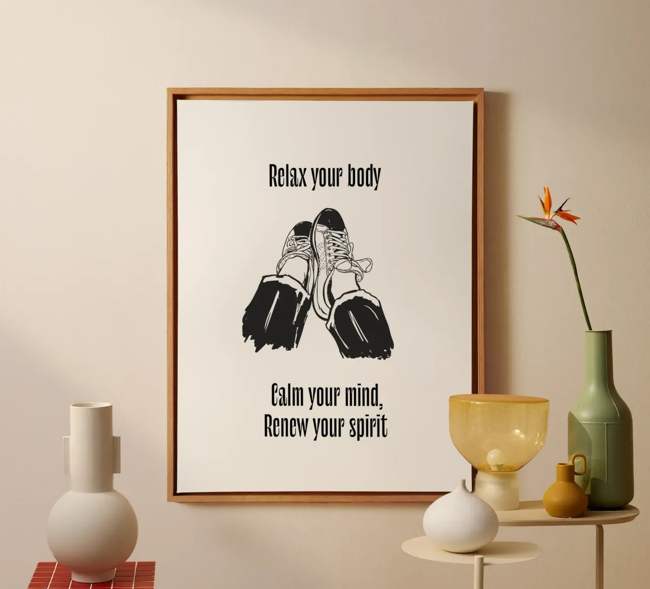 Entspannen Sie Ihren Körper, beruhigen Sie Ihren Geist, erneuern Sie Ihre Seele Leinwand mit Schattenfugenrahmen von Peaches Art Prints