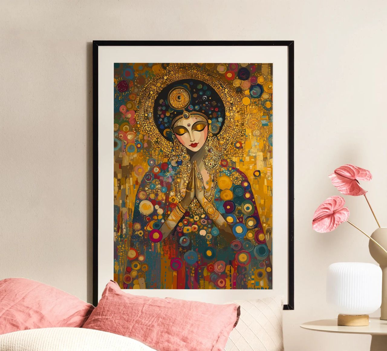 Golden Woman in Prayer poster by Caeson