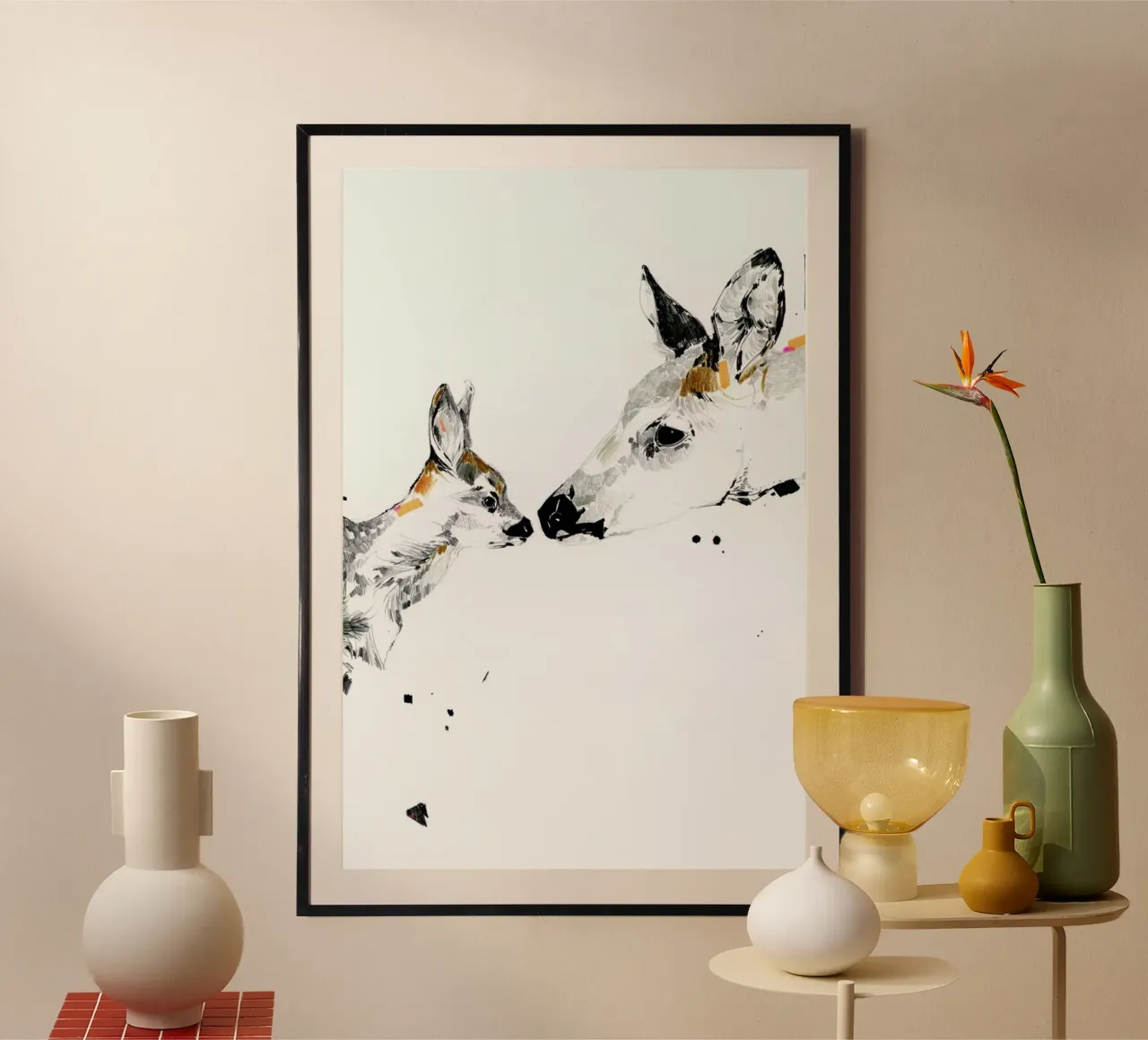 Deers poster con telaio in alluminio da Mala Alani