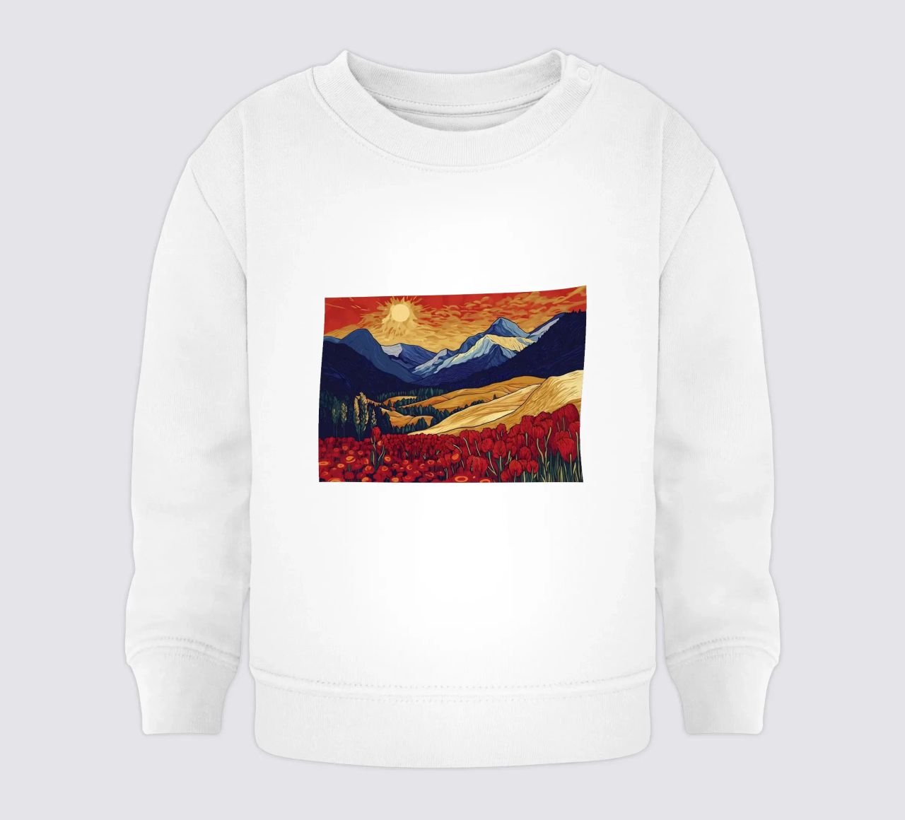 Atardecer en la montaña con flores sudadera de bebé de Caeson