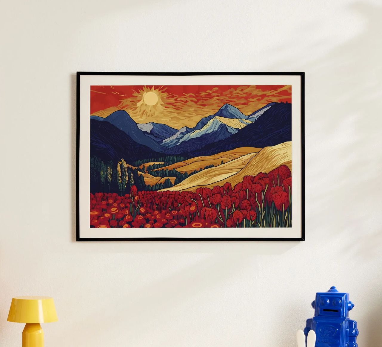 Atardecer en la montaña con flores hahnemühle de Caeson